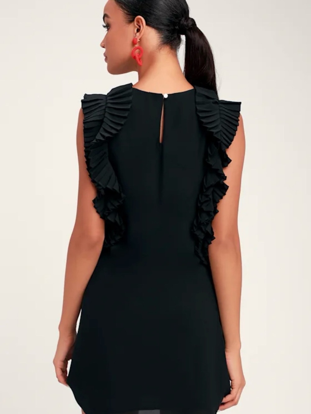 Lulu's Black Ruffle Sleeve Shift Dress - Picture 2 of 5